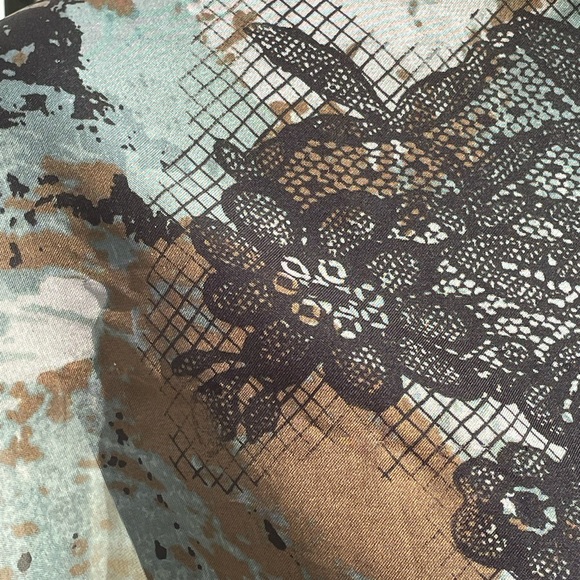 Woman’s abstract scarf, browns/black/gray/white, sheer, 13.5 X 59 - Picture 5 of 5